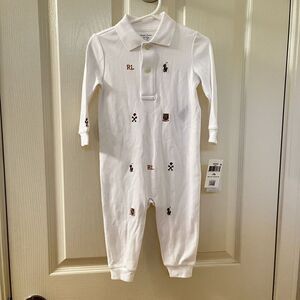 Ralph Lauren White Embroidered Schiffli Coverall Romper Boys Size 12 Months NWT